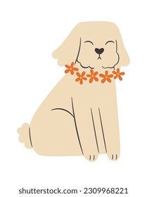 Dog With Flower Collar Vector Illustration