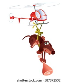 dog flying in a helicopter. vector