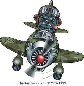 dog flying retro style fighter plane