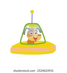 A dog in a flying saucer on a white background. Vector illustration