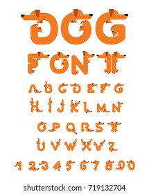 Dog font. Dachshund alphabet. Lettering home animal. ABC pet 