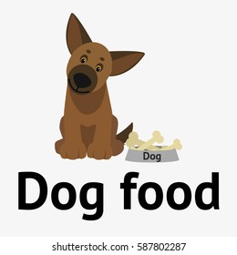 dog food advertisement. Cartoon character. Children toy. Cute pet. Flat vector stock illustration