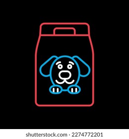Dog food bag vector icon on black background. Pet animal sign. Graph symbol for pet and veterinary web site and apps design, logo, app, UI