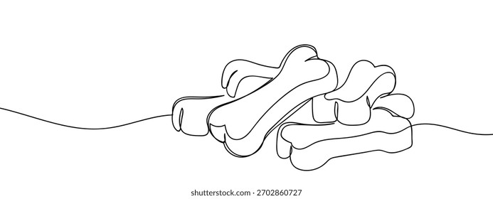 Dog food bone shape, one continuous line, minimalist style vector. Single continuous line art style.