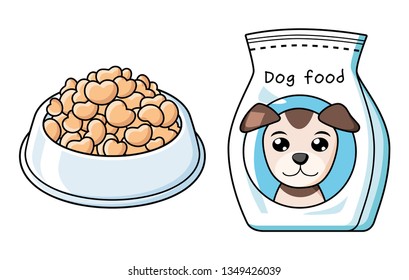 Dog Food Bowl And Bag Isolated