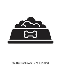 Dog food bowl bone solid black vector icon isolated white background pet feed dish meal nutrition symbol design graphic illustration