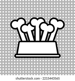 Dog food bowl icon and bones  Black   white vector illustration transparent background  