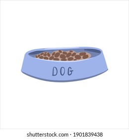 Dog food bowl, pet food. vector doodle flat style, illustration hand-drawn in cartoon style.