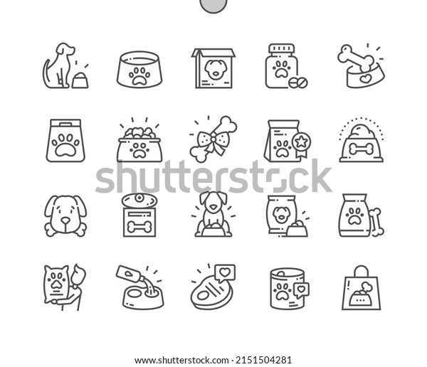 Dog food. Favorite\
canned food. Pets shop. Pixel Perfect Vector Thin Line Icons.\
Simple Minimal Pictogram