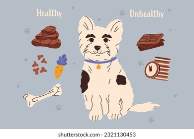 Dog Food. Gum disease prevention. Dog dental care concept. Vector illustration