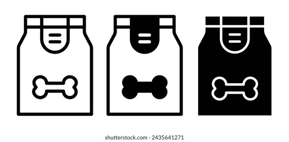 Dog food icon. Pet dog food bag vector icon set on white background
