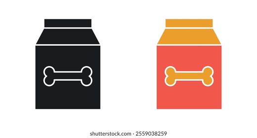 Dog food icons in black and colored version