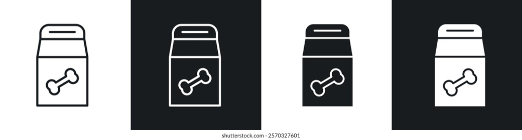 Dog food icons vectors set in black. line and flat versions