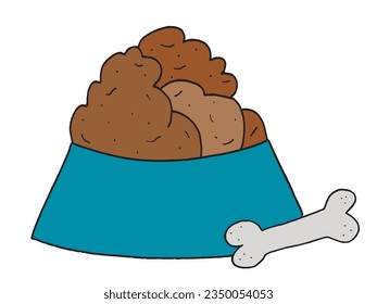 Dog food illustration image. 
Hand drawn image artwork of a dog food. 
Simple cute original logo.
Hand drawn vector illustration for posters, cards, t-shirts.