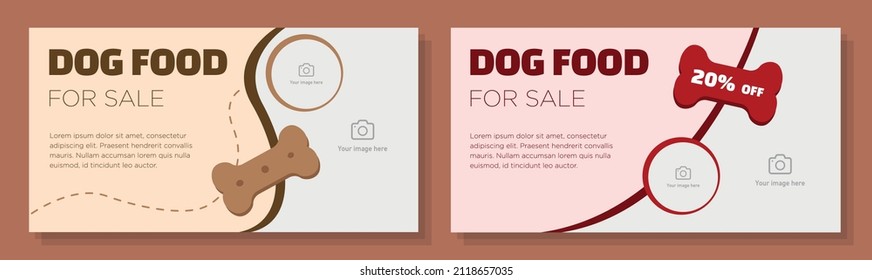 Dog Food Online Banner Template Set, Dog Care Corporate Advertisement, Horizontal Ad, Pet Nutrition Sale Campaign Webpage, Flyer, Creative Brochure, Isolated On Background.