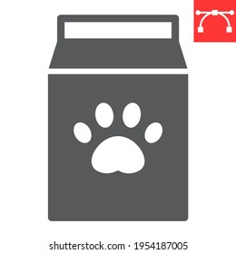 Dog food pack glyph icon, pet shop and animal paw print, pet food vector icon, vector graphics, editable stroke solid sign, eps 10