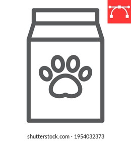 Dog food pack line icon, pet shop and animal paw print, pet food vector icon, vector graphics, editable stroke outline sign, eps 10