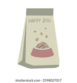 Dog food packaging. Accessories and goods for pets. Simple vector illustration for sticker, print, icon, book
