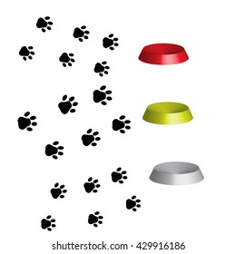 dog food plate with footprint,3d, vector illustration.