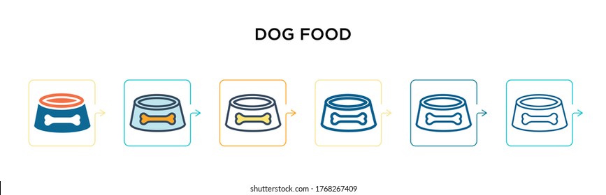 Dog food vector icon in 6 different modern styles. Black, two colored dog food icons designed in filled, outline, line and stroke style. Vector illustration can be used for web, mobile, ui