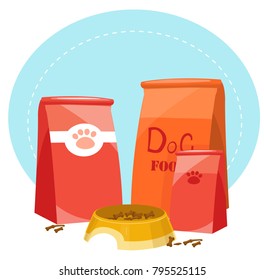 Ilustración simple del Vector de la comida del perro. Cuencos con la comida