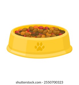 Dog Food in Yellow Plastic Bowl Vector Icon Illustration