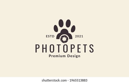 dog foot with camera logo symbol icon vector graphic design illustration