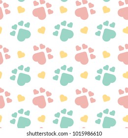 Dog Foot print with heart shape seamless pattern. Kids Textile pattern. Vector EPS 10.