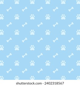 Dog Footprint and Bone pattern background. Footprint graphic. Pet outline.