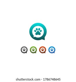 Dog footprint bubble chat logo design concept illustration