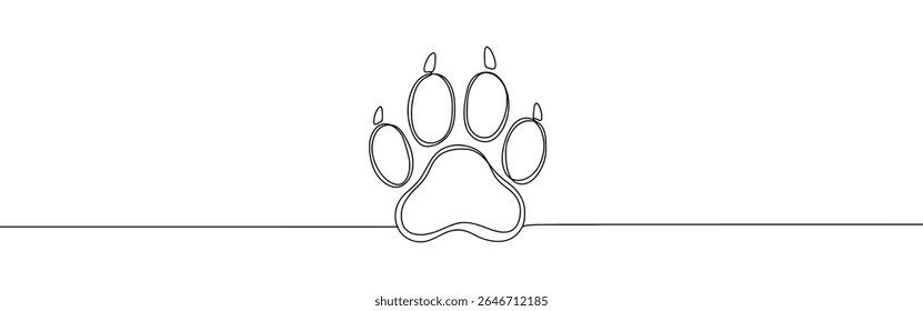 Pegada de cachorro desenho contínuo de uma linha. Símbolo preto de pata. Ilustração vetorial.