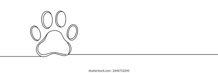 Dibujo continuo de una línea de huella de perro. Símbolo negro de la pata. Ilustración vectorial.