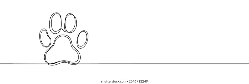 Dibujo continuo de una línea de huella de perro. Símbolo negro de la pata. Ilustración vectorial.