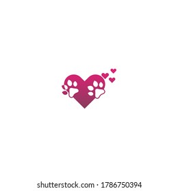 Dog footprint logo love icon design concept illustration
