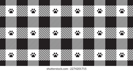 dog footprint paw seamless pattern cat tartan plaid checked french bulldog vector cartoon scarf isolated repeat wallpaper tile background doodle illustration design