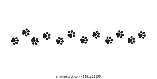 Dog Footprint, Pawprint, Cat Paw Symbol, Icon Set. Paw print track trail border separator silhouette clipart. Paw print vector symbol. Cute Animal Footprint Design. Pawprint, Dog Footprint.