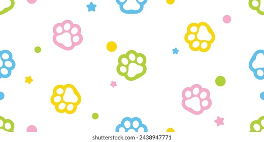 dog footprint seamless pattern cat paw vector polka dot star pastel color pet puppy kitten bear cartoon doodle gift wrapping paper repeat wallpaper tile background scarf isolated illustration design