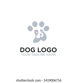 dog with footprints, logo design - vector
