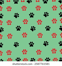 Dog footprints With Love seamless pattern Design On Green Background