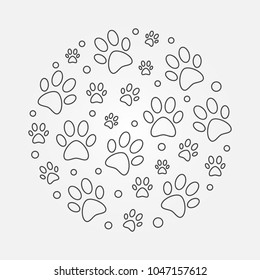 Dog footprints round vector illustration. Thin line animal's footprints in circle shape concept symbol