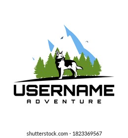 vector de diseño del logotipo de la aventura del bosque de perros