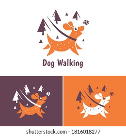 Dog in the forest. Logo for walking service, fitness adventures and training, cynologist, animal shelter or pet shop 