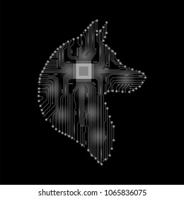 Dog in the form of an electronic circuit. Vector dog. Abstract technology.