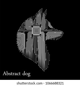 Dog in the form of an electronic circuit. Vector dog. Abstract technology.