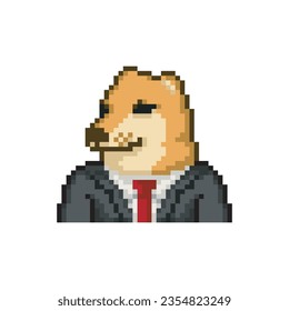 Dog in formal suit, pixel art meme