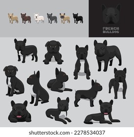 Dog French Bulldog Black Coat Cartoon Vector Illustration Color Variation Set
