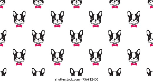 Dog french bulldog Bow puppy vector seamless pattern wallpaper background