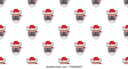 Dog french bulldog Christmas Santa Claus new year vector seamless pattern illustration wallpaper background
