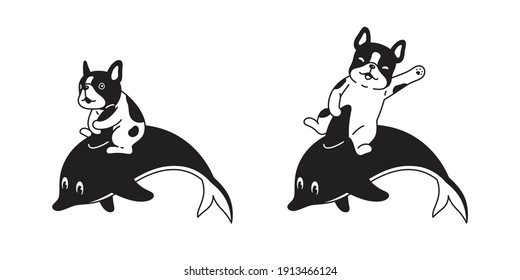 dog french bulldog dolphin vector fish icon shark logo whale symbol sign character cartoon pet puppy illustration design