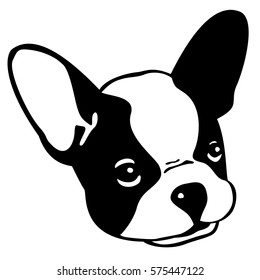 Dog french bulldog face head monochrome Black and white illustration